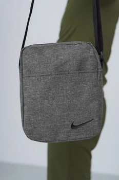 Молодіжна барсетка сірий меланж Nike з чорним лого через плече стильна повсякденна міська сумка месенджер для чоловіків та підлітків