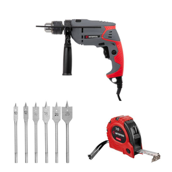 Набор для монтажа INTERTOOL: дрель DT-0107 + сверла SD-0206 + рулетка MT-0310