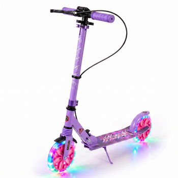 Самокат двухколесный складной фиолетовый с светящимися колесами 200мм Scooter Pusher 5351 Violet