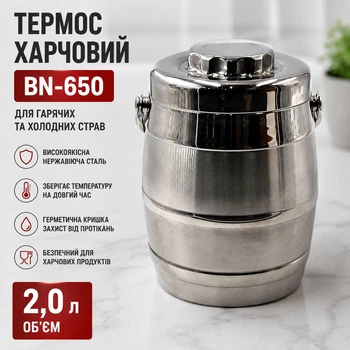 Термос великий харчовий 2,0 л з нержавіючої сталі Ланч Бокс для гарячих і холодних страв