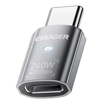 Переходник Essager USB Type-C M/F LED (8K 240W 40Gbps USB 4.0) Aluminium Straight (48997)
