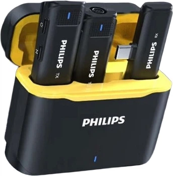 Беспроводной петличный микрофон PHILIPS [Subsidies] с двумя приемниками, микрофон для прямых трансляций для ведущих, для съемок коротких видеороликов на открытом воздухе, с прямым подключением к разъему Type-C для мобильных телефонов DLM3545C
