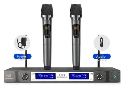 Микрофоны SAST беспроводные UHF двухканальные для караоке