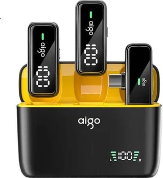 Микрофон Aigo S16 беспроводной с зажимом двойной, для интервью/стриминга, для Apple/Android