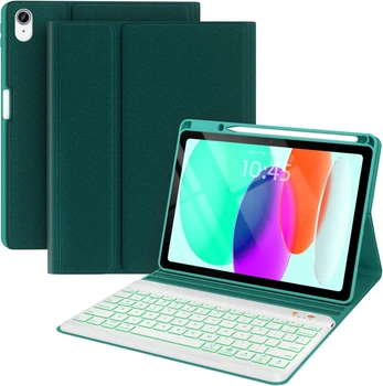 Чохол-клавіатура BLUTLOTUS Бірюзовий (Teal) для iPad 11-го покоління 2025 (A3354/A3355/A3356) розкладка QWERTZ підсвітка фоліо з відокремлюваною клавіатурою та тримачем для олівця