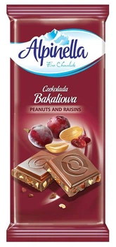 Шоколад Alpinella молочний з арахісом та родзинками 90 г