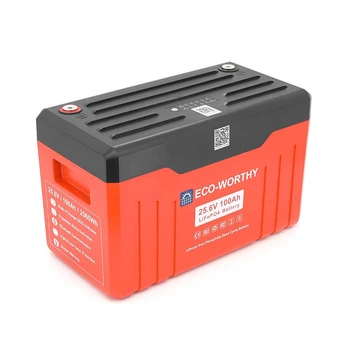 Аккумуляторная батарея Eco-Worthy LiFePO4 25,6V 100Ah, (100/100A), 0°C до 60°C, индикатор заряда, винт M8, 414x215x260мм. 18 кг