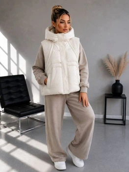 Жіноча жилетка з капюшоном, молочний, 42-46 (XS-S) (арт.7086YK)