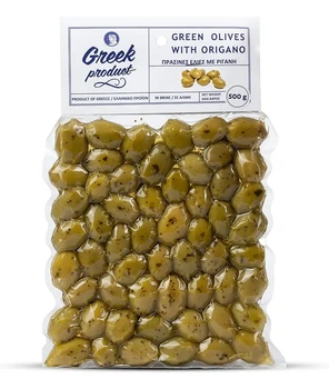 Зелені Оливки з травами Орегано Greek Product з кісточкою 250г