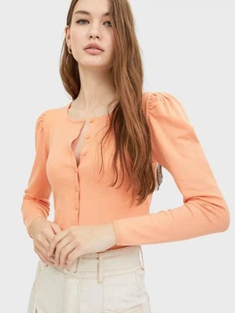 Кардиган вязаный женский Stradivarius 1506/730/340-ACVZ персиковый размер S приталенный крой с рукавами буф на пуговицах