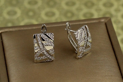 Сережки Xuping Jewelry Крижана мозаїка 1,5 см сріблясті