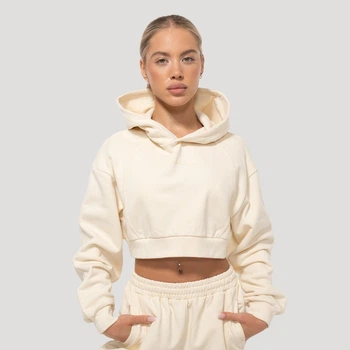 Жіноче вкорочене худі Mochi кремове XL - GymBeam