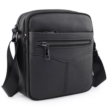 Лёгкая мужская барсетка через плечо из натуральной кожи Tiding Bag сумка-клатч, мессенджер 22 x 18 x 6 см Чёрный (1314331)