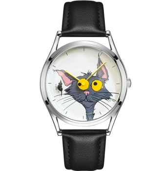 Наручний годинник з котом та мишкою з анімацією Jokercat | Кварцовий механізм з чорним ремінцем