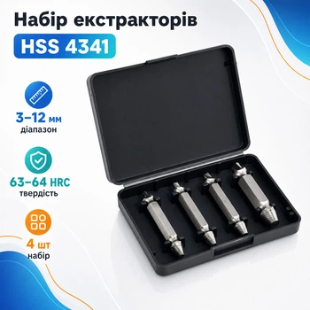 Набір екстракторів 4шт для вилучення уламків гвинтів, сталь HSS 4341 670672