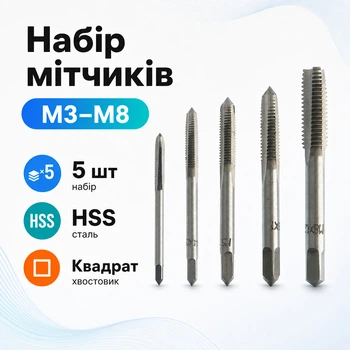 Набір квадратних метчиків HSS сталь M3 M4 M5 M6 M8 (5 шт) для точної нарізки різьби 670526