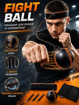 Тренажер Fight Ball (Файтбол) Trenix для розвитку реакції та координації зі шкіряним м'ячем та 3-ма змінними резинками