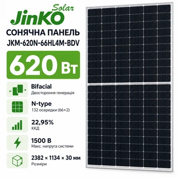 Солнечная панель Jinko Solar 620 Вт JKM-620N-66HL4M-BDV Bifacial двусторонний модуль