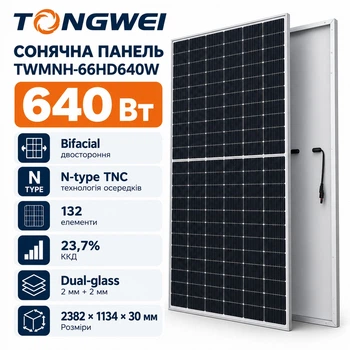 Солнечная батарея Tongwei 640 Вт TWMNH-66HD640W Bifacial двухсторонняя N-type