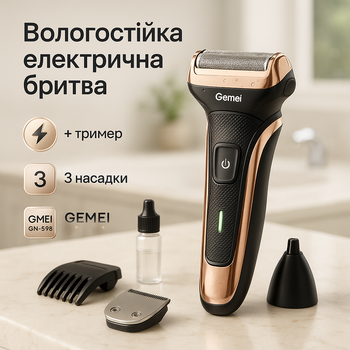 Профессиональная электробритва-триммер Gemei GM-598 для бороды черная