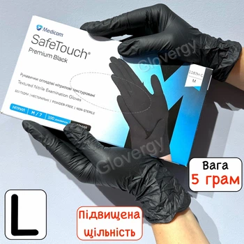 ПЛОТНЫЕ нитриловые перчатки Medicom SafeTouch Advanced Premium Black размер L черного цвета 100 шт