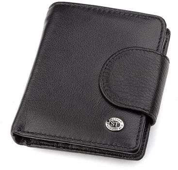 Жіночий гаманець ST Leather з натуральної шкіри чорний маленький вертикальний для карт на кнопці з монетницею 9 5х11х3 см 56520