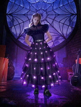 Карнавальное платье Уэнсдей (Wednesday) с LED-подсветкой на Хеллоуин (Halloween), рост 120см (RB30120)