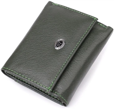 Женский мини кошелек ST Leather зеленый из натуральной кожи тройного сложения с монетницей для карт 55567