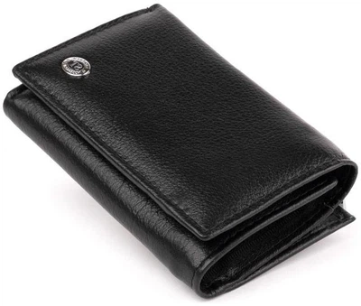 Портмоне унисекс ST Leather из натуральной кожи компактное на магните с монетницей для карт Черное 55690