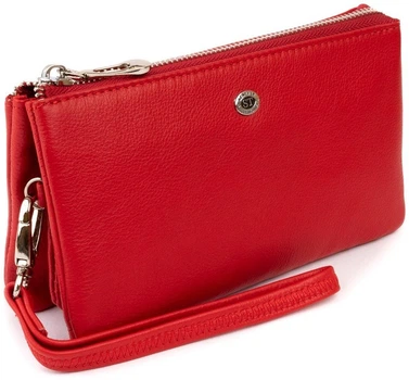 Жіночий клатч ST Leather з натуральної шкіри червоний на блискавці для карт з ремінцем на зап'ястя для телефону, документів і карток 71125