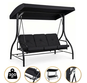 Садовая качель с толстым матрасом LEOBRO Luxury Pro Black (LB-1046)