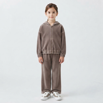 Детский велюровый спортивный костюм oversize с капюшоном 116 см капучино 080826