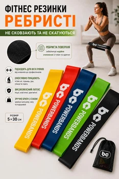 Фітнес гумки для фітнесу набір латексних гумок 5шт еспандери латексні петлі розтягування стрічки для спорту тренувань ніг сідниць рук преса силових вправ з антиковзаючим покриттям багатофункціональні універсальні у мішечку 4-23 кг Bandsclub Power Mini