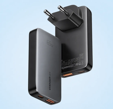 Зарядное устройство Essager Ultra Thin GaN 65W USB-C + USB-A быстрая зарядка PD/QC (ультратонкий, ECT65W-PYB0G-Z)