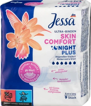 Ультратонкі гігієнічні прокладки Skin Comfort Night Plus Jessa 9 шт.