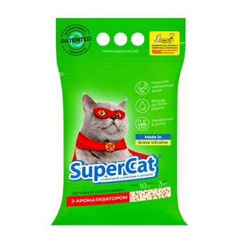 Древесный впитывающий наполнитель SuperCat с ароматизатором для кошачьего туалета, 3 кг (3551)