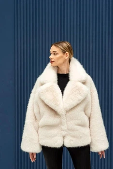 Женская зимняя экошуба двухсторонняя UF-Fashion N74V 42 молочный