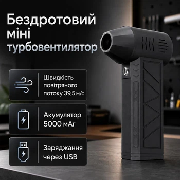 Акумуляторний бездротовий міні турбовентилятор – повітродув ZY7400-SE/PRO 5000 мАг від USB