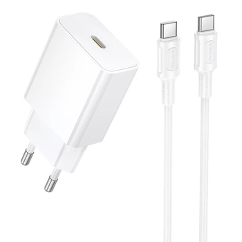 Мережевий Зарядний Пристрій Borofone BA112A 1USB-C PD20W+Type-C to Type-C Бiлий