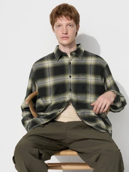 Рубашка хлопковая оверсайз мужская Uniqlo 341631862 XL Зеленая (1162143292)