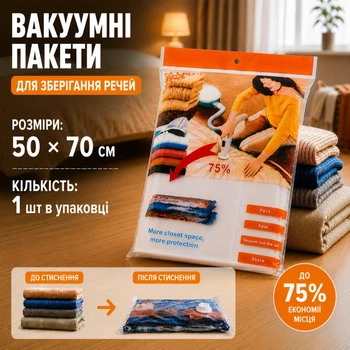 Вакуумный пакет с Zip-замоком для хранения одежды вещей багажа, с клапаном мешок вакуумный для хранения 50х70 см