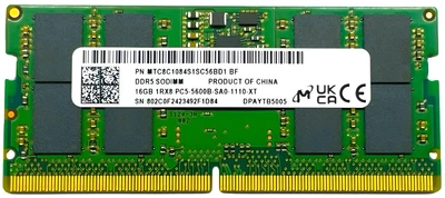 Оперативна пам'ять Micron 16GB DDR5 5600MHz SO-DIMM для ноутбука (MTC8C1084S1SC56BD1)