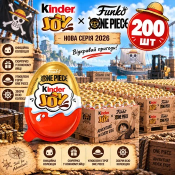 Набір 200 Шоколадних Яєць Kinder Joy Funko Pop One Piece (2026) з Фігурками Кіндер Джой по Серіалу Ван піс