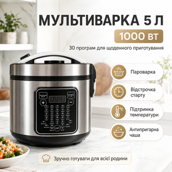 Многофункциональная мультиварка Crownberg CB-5528 5L с LED дисплеем и пароваркой