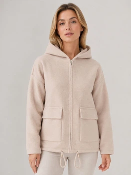 Женская кофта из альпаки бежевая с капюшоном на молнии one size (53210)