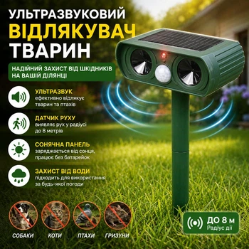 Ультразвуковой отпугиватель животных , солнечный отпугиватель вредителей с датчиком движения, LED-вспышками и защитой от воды