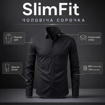 Мужская классическая рубашка с длинным рукавом SlimFit, черная, размер XL/XXL