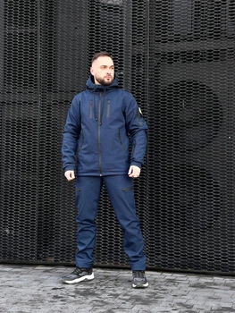 Мужской зимний костюм Softshell на флисе водостойкий и утепленный с липучкой под шеврон Куртка и Штаны Reef Intruder XL Темно Синий