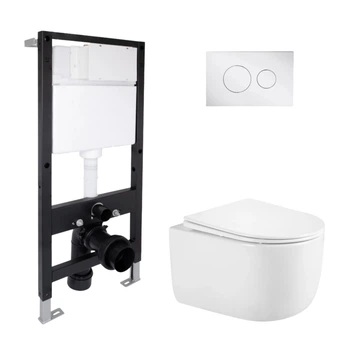 Готовое решение Qtap для ванной комнаты: подвесной унитаз Taurus Ultra Quiet 485x360x350 + комплект инсталляции Standard (круглая кнопка Chrome)