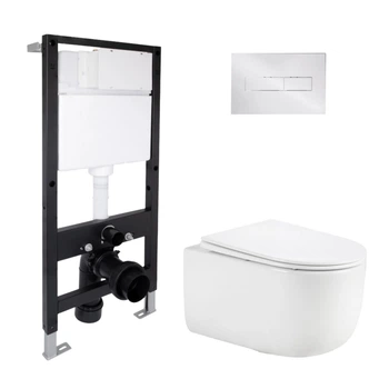 Готовое решение Qtap для ванной комнаты: подвесной унитаз Taurus Ultra Quiet 515x360x350 + комплект инсталляции Standard (линейная кнопка Chrome)